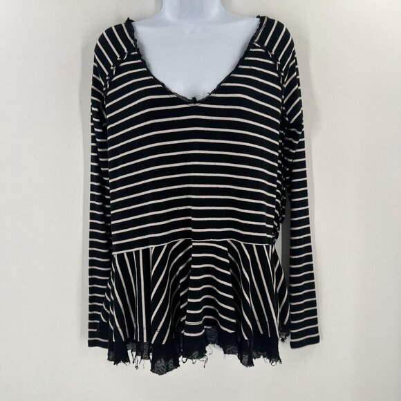 Free People S We The Free Stripe Peplum Top Ribbed Raw Hem 90s Grunge Knit - Picture 3 of 9